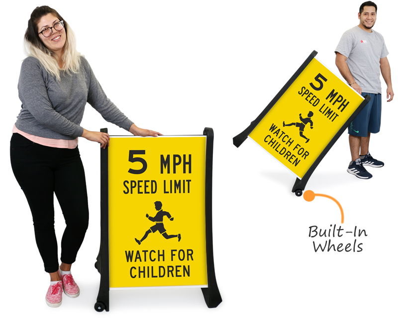 Portable A Frame Traffic Signs With Built In Wheels