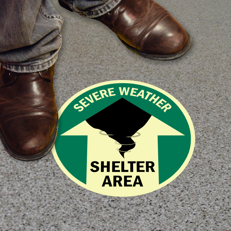 Emergency Floor Sign Severe Weather Shelter Area Sign Sku Sf 0054g