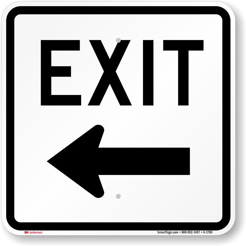 18 in. x 18 in. Left Arrow Exit Sign, SKU: K-1799