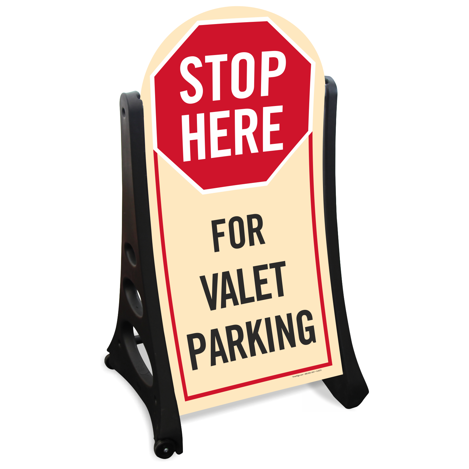 Stop Here For Valet Parking Sidewalk Sign With Rounded Top